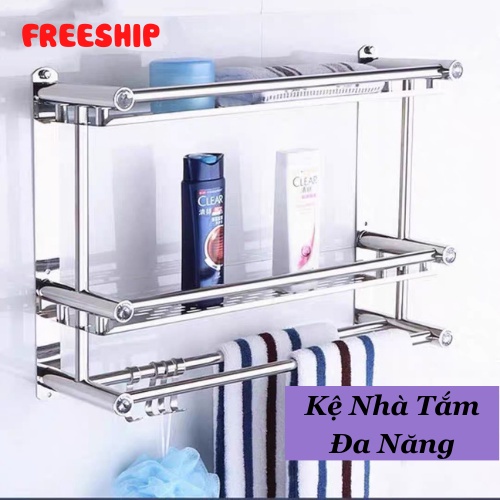 Kệ Gián Tường Treo Khăn Nhà Tắm Inox 304 Giá treo Khăn Tắm Đa Năng Tiện Lợi 3 Trong 1