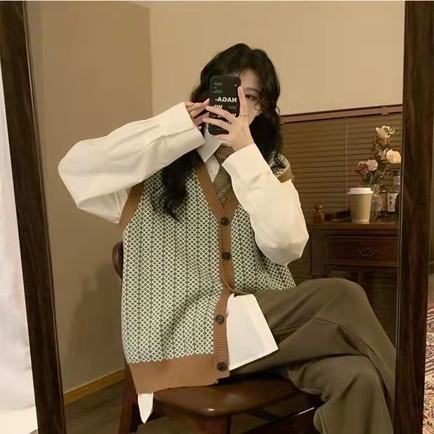 Áo khoác dệt kim cộc tay dáng rộng kiểu retro phong cách Hàn Quốc dành cho nữ