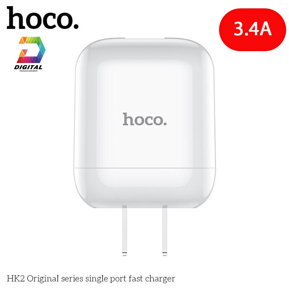 Cốc sạc Hoco HK2 chính hãng hỗ trợ dòng 3.4A chân sạc dẹt tiêu chuẩn Việt Nam