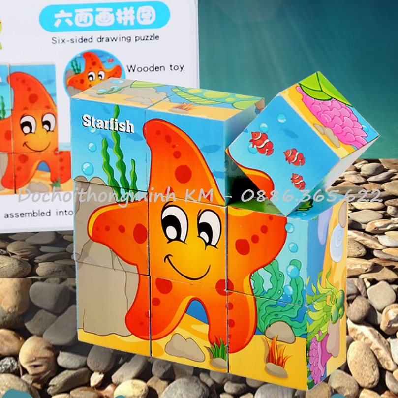 Đồ chơi xếp hình 6 mặt cho bé, ghép hình 3D 9 khối lập phương hộp sắt cao cấp