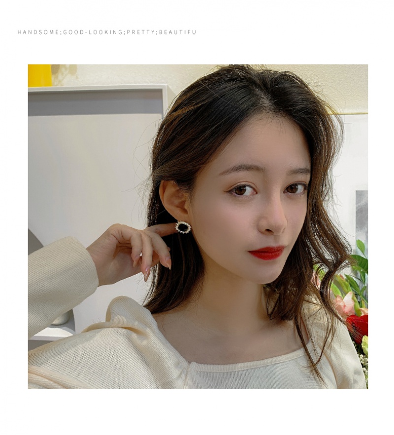 Bông tai mạ bạc đính đá thiết kế đơn giản phong cách Retro Hàn Quốc 2023