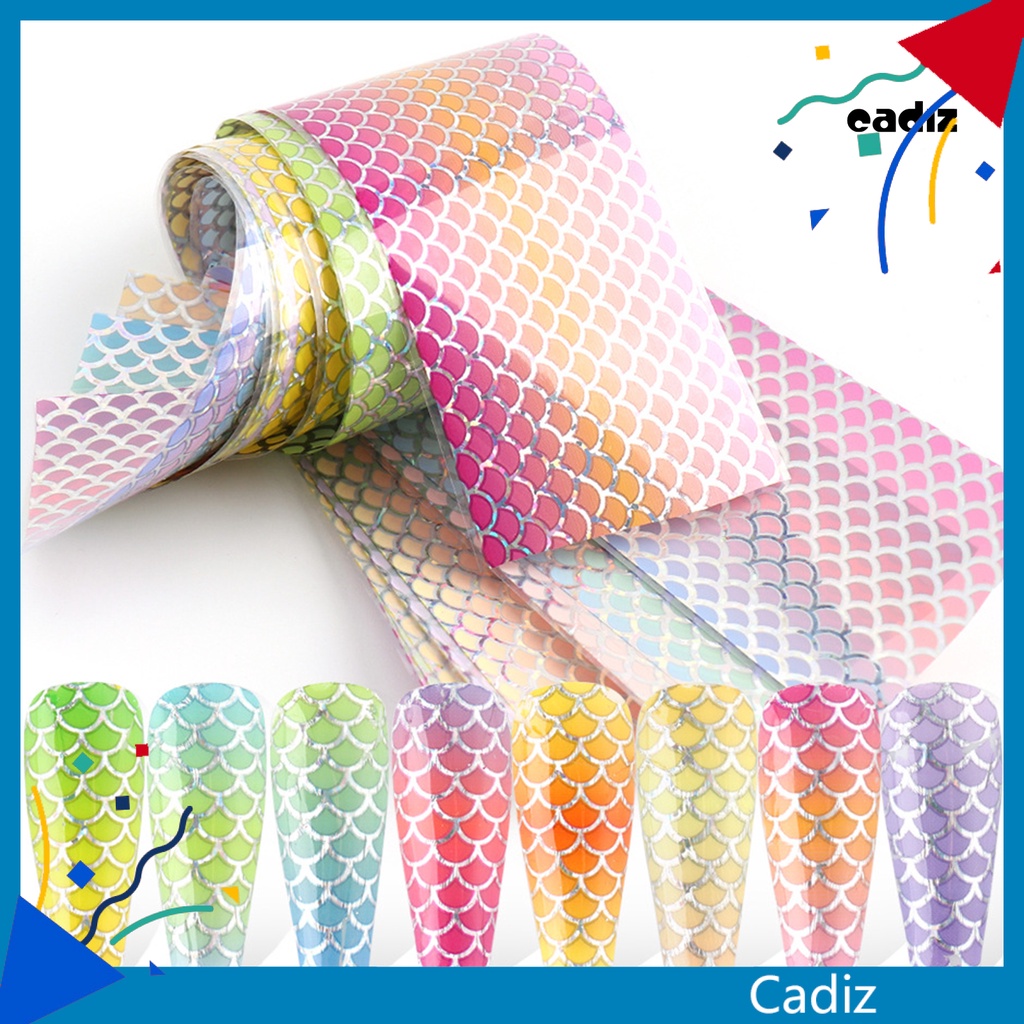 Bộ 10 Miếng Dán Trang Trí Móng Tay Hình Vảy Cá Nhiều Màu Sắc DIY