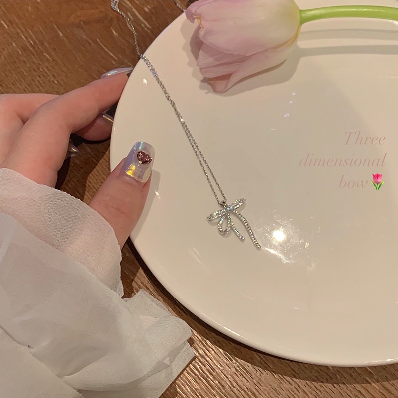 Mặt Vòng cổ Hình Nơ Phối Dây Xích Thời Trang Ngọt Ngào Cho Nữ