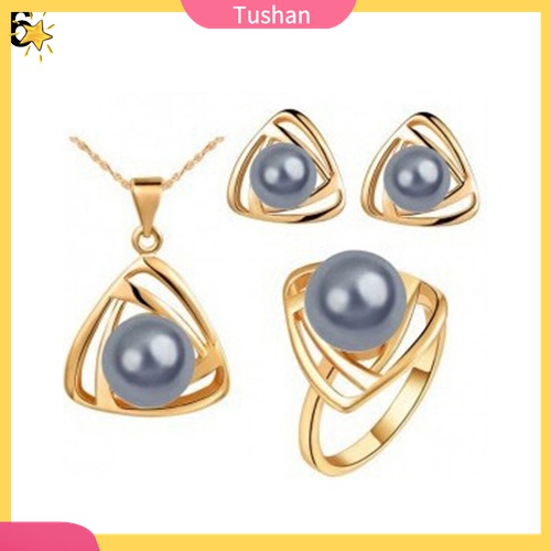 Vòng cổ / Nhẫn / Bông Tai Mặt Tam Giác Đính Ngọc Trai Nhân Tạo
