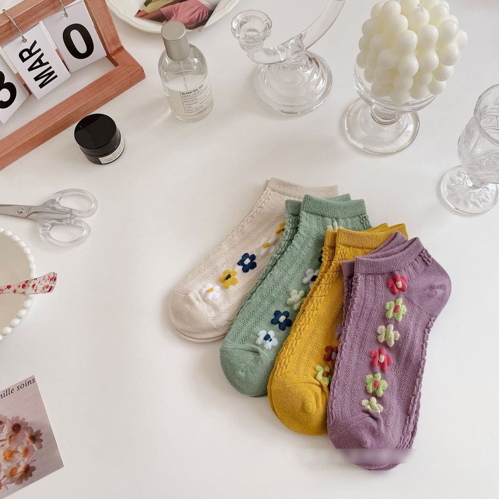 Combo 10 đôi tất , vớ nữ cổ ngắn cotton hình hoa siêu dễ thương