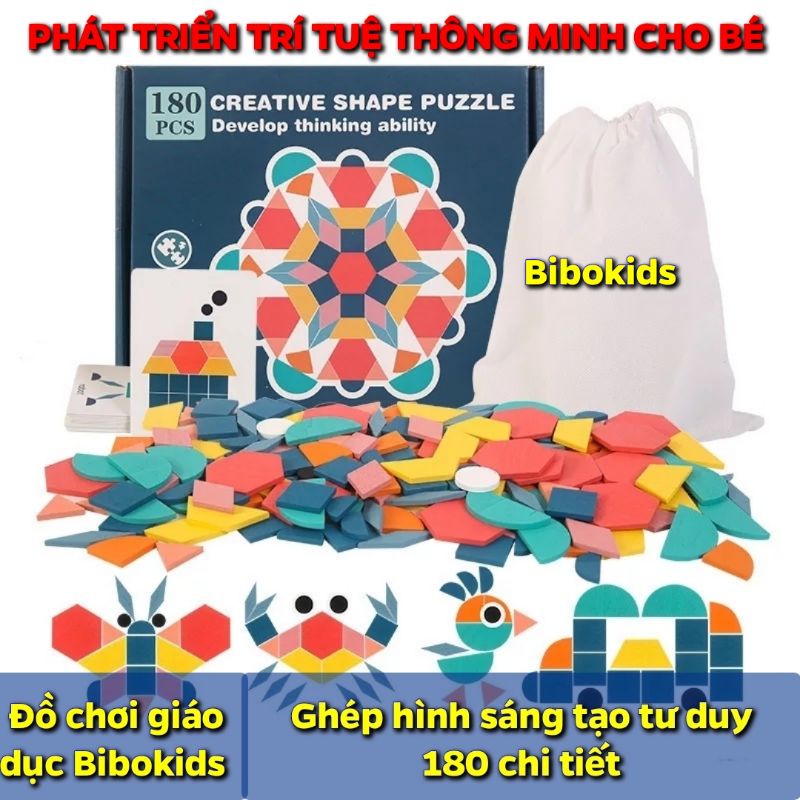 Đồ chơi ghép hình tư duy 180 chi tiết bằng gỗ - xếp hình Tangram thông minh cho bé