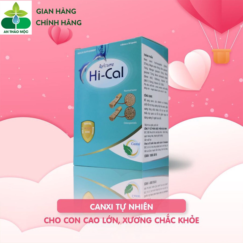 Viên Uống Avisure Hi Cal Canxi Nano Bổ Sung Calci Giảm Nguy Cơ Loãng Xương Răng Chắc Khỏe. Hộp 60 viên