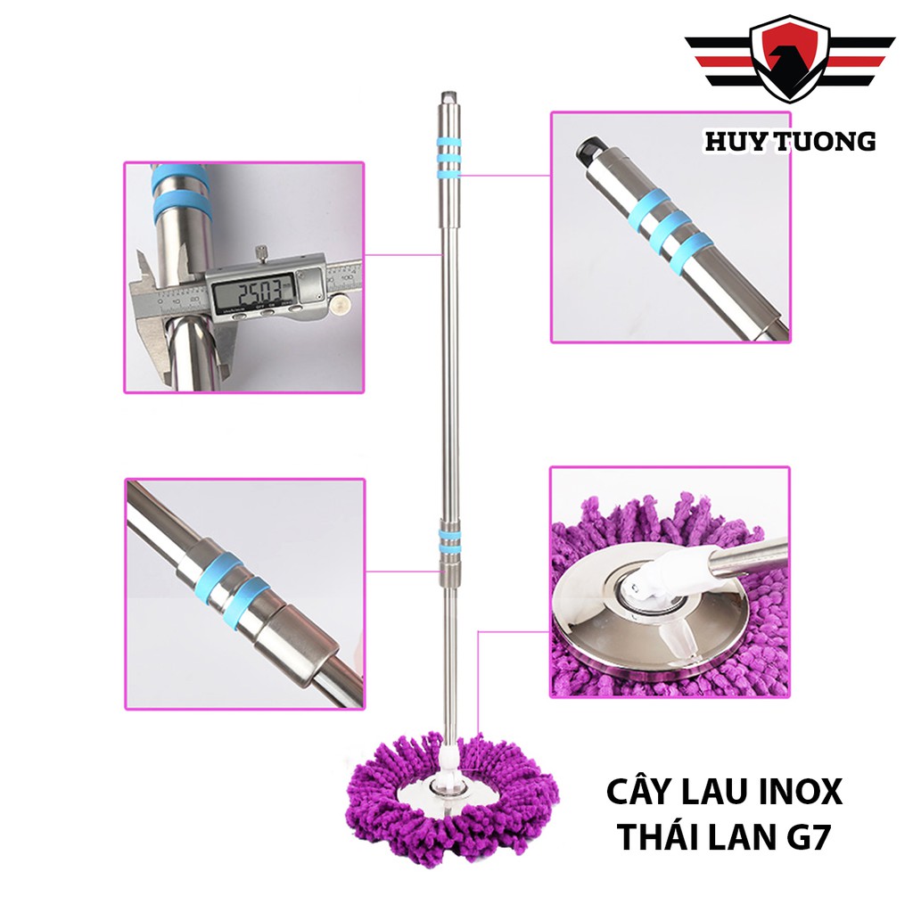 Cây lau nhà 360 độ Thái Lan inox cao cấp nhiều màu kèm bông lau nhà