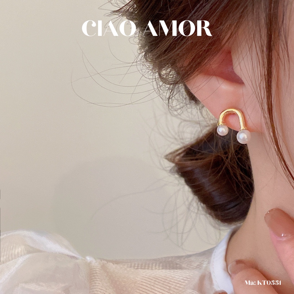 KT0551-Khuyên tai nữ, Bông tai nữ nụ vòng cung đính ngọc đơn giản Trang sức Ciao Amor