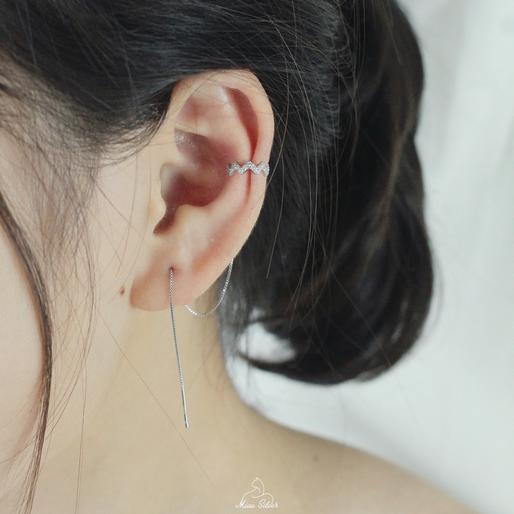 Bông tai nữ Miuu Silver, khuyên tai bạc dáng dài kẹp vành Lyly Earcuff