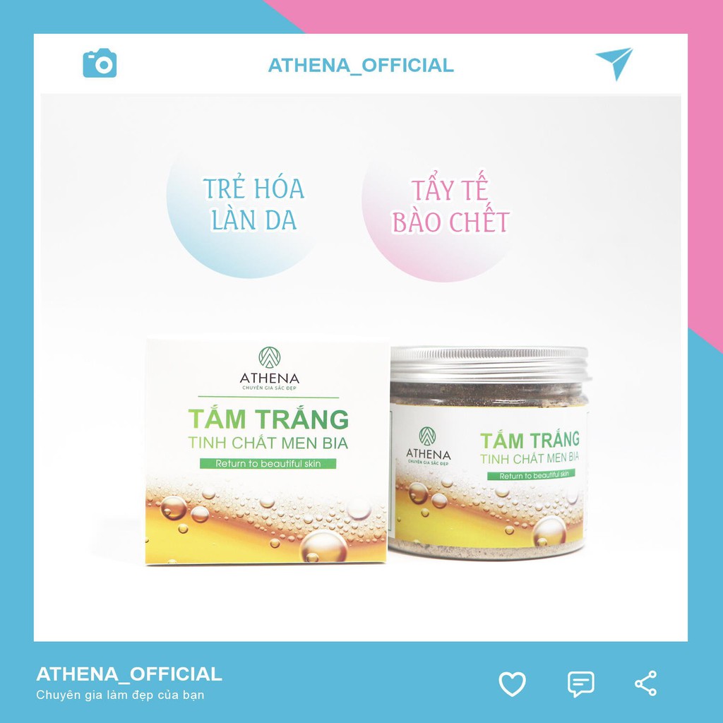 [SP CHÍNH HÃNG] Bột Tắm Trắng Tinh Chất Men Bia ATHENA - Tẩy Da Chết, Dưỡng Ẩm Và Viêm Lỗ Chân Lông (250g)