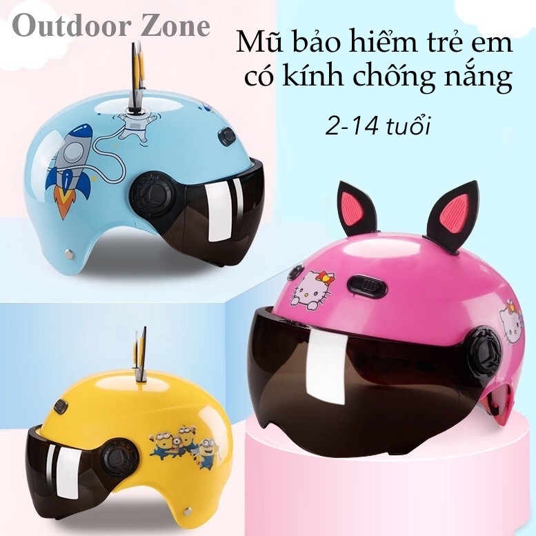 Mũ nón bảo hiểm trẻ em 2-14 tuổi siêu nhẹ có kính chống nắng thiết kế thông hơi (tặng chong chóng Doremon)