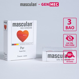 Bao Cao Su Siêu Mỏng Masculan Pur - Nhiều Gel Bôi Trơn Siêu Thăng Hoa - BCS Masculan Trắng Hộp 03 bao - Genmec