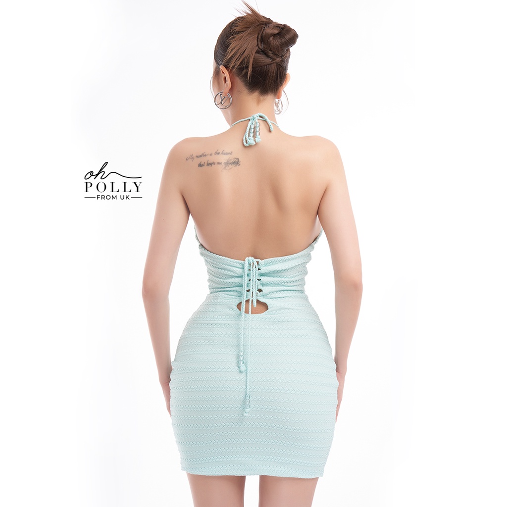 Oh Polly - Đầm nữ cổ yếm đắp chéo buộc dây sau lưng, hở lưng sexy gợi cảm