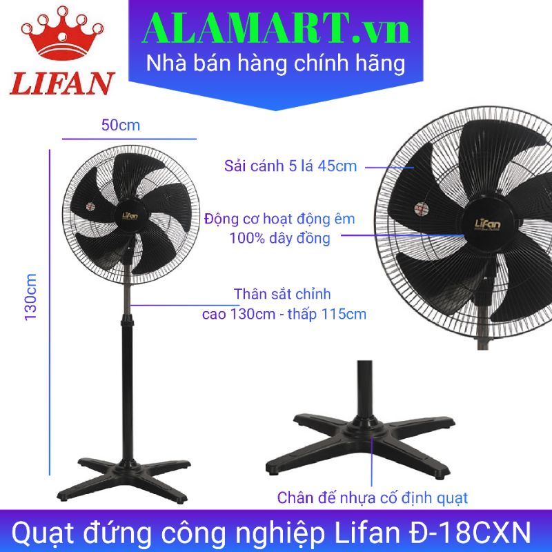 Quạt đứng công nghiệp LIFAN Đ-18CXN Quạt sử dụng gia đình quán cà phê quán ăn