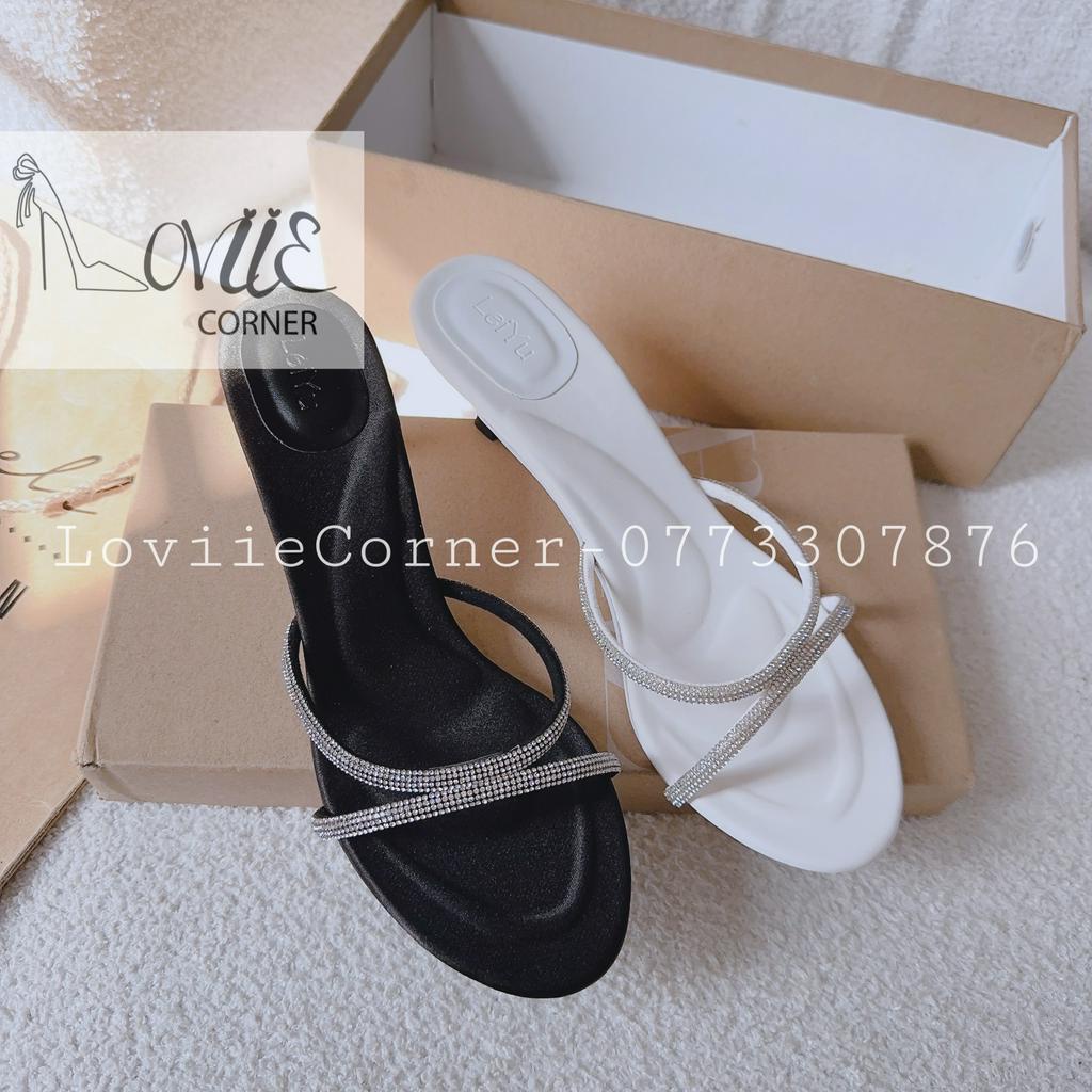 DÉP CAO GÓT LOVIIECORNER - GUỐC NỮ HAI QUAI MẢNH ĐÍNH ĐÁ PHONG CÁCH THỜI TRANG MŨI TRÒN HIỆN ĐẠI D230614