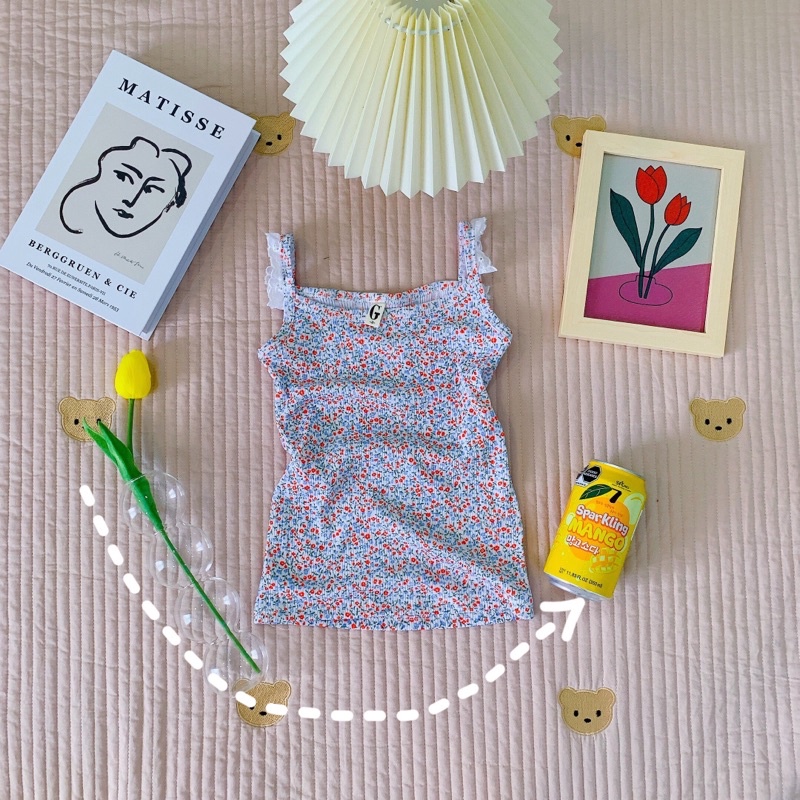 Váy hai dây thun len gân ôm body bé gái dễ thương sành điệu