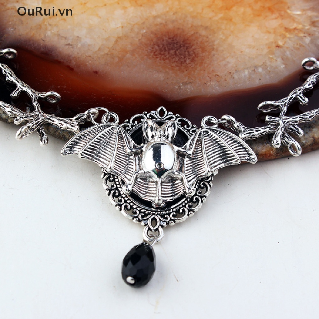 Vòng cổ hợp kim mạ bạc phong cách gothic hình con dơi độc đáo