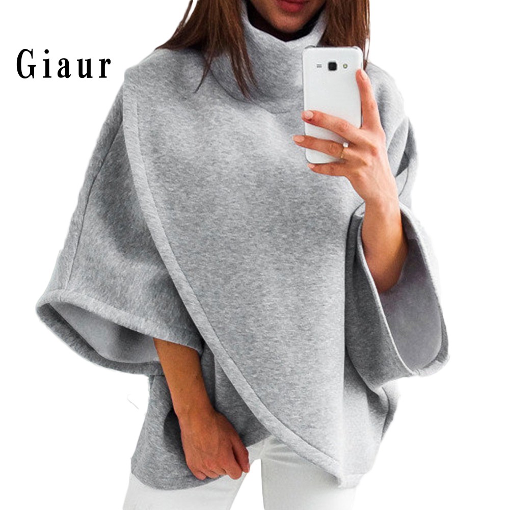 GIAUR  Winter Warm Women Solid Color Cloak Cape Turtle Neck Batwing Sleeve Jumper Poncho | BigBuy360 - bigbuy360.vn