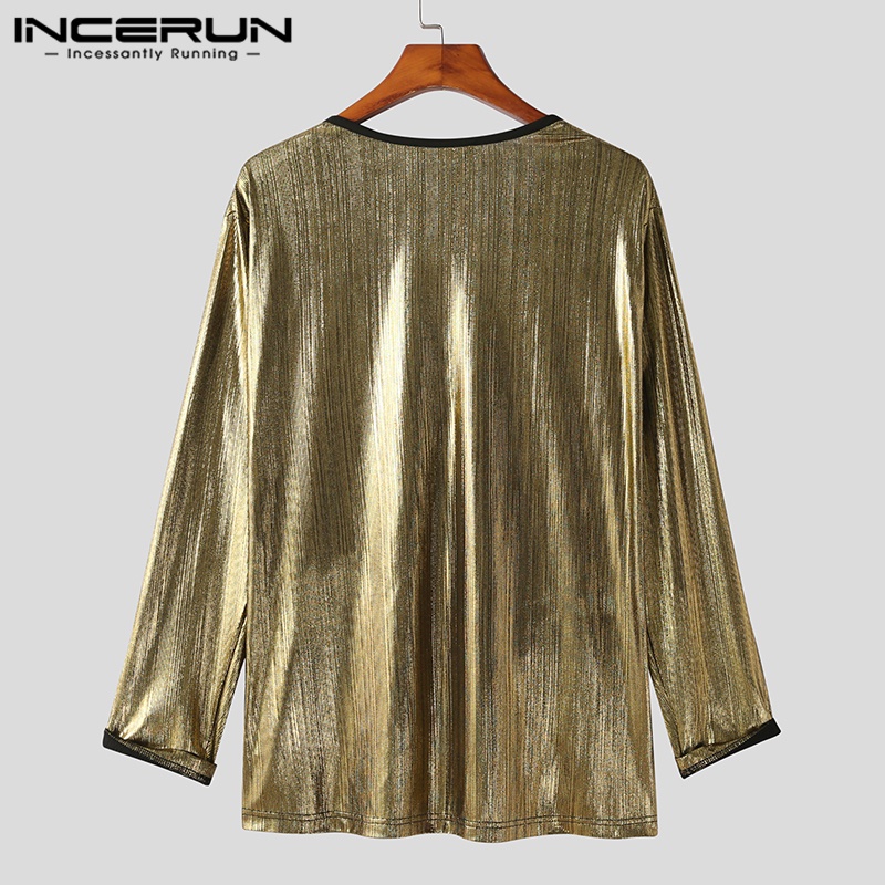 Áo khoác INCERUN nam tay dài cổ chữ V màu ánh kim lấp lánh gợi cảm