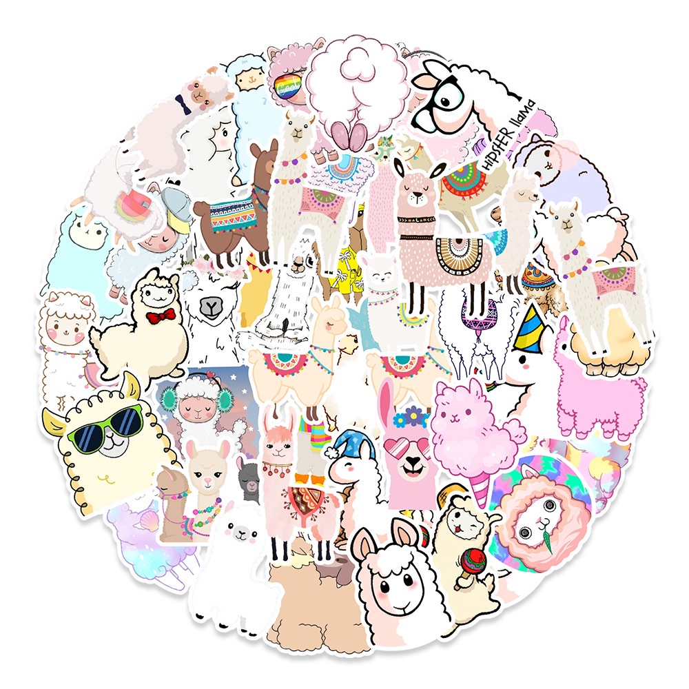 Set 20 sticker hình dán lạc đà Alpaca chống nước dán sổ tay, mũ bảo hiểm, xe máy, bình nước, vali, ván trượt siêu hot