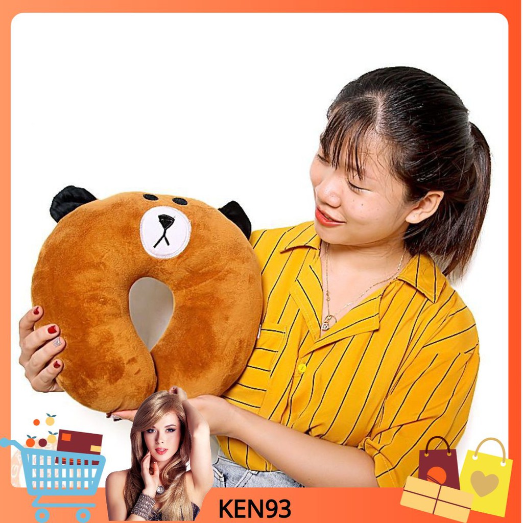 [ken93] (Rẻ nhất shopee) Gối chữ U Brown , Chó ,Nhân vật hoạt hình