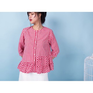 Ảnh thật - Áo Babydoll caro đỏ 2 tầng - Hàng thiết kế