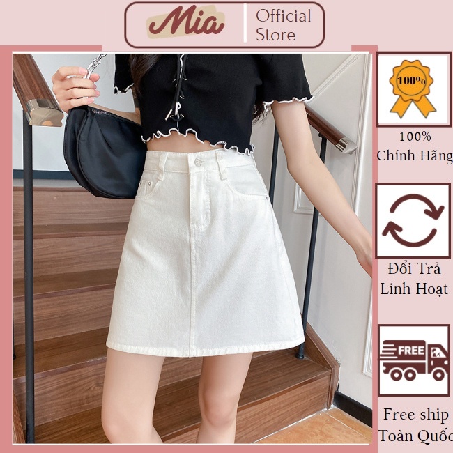 Chân váy chữ a ngắn kaki, chân váy kaki ngắn lưng cao có quần lót trong 2 túi trước - Mia Shore