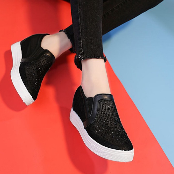 [CÁ TÍNH_ĐẸP ĐỘC] Giày slip on độn lưới V6 S294 cao 6 phân, êm chân, hàng xịn, phong cách Korea