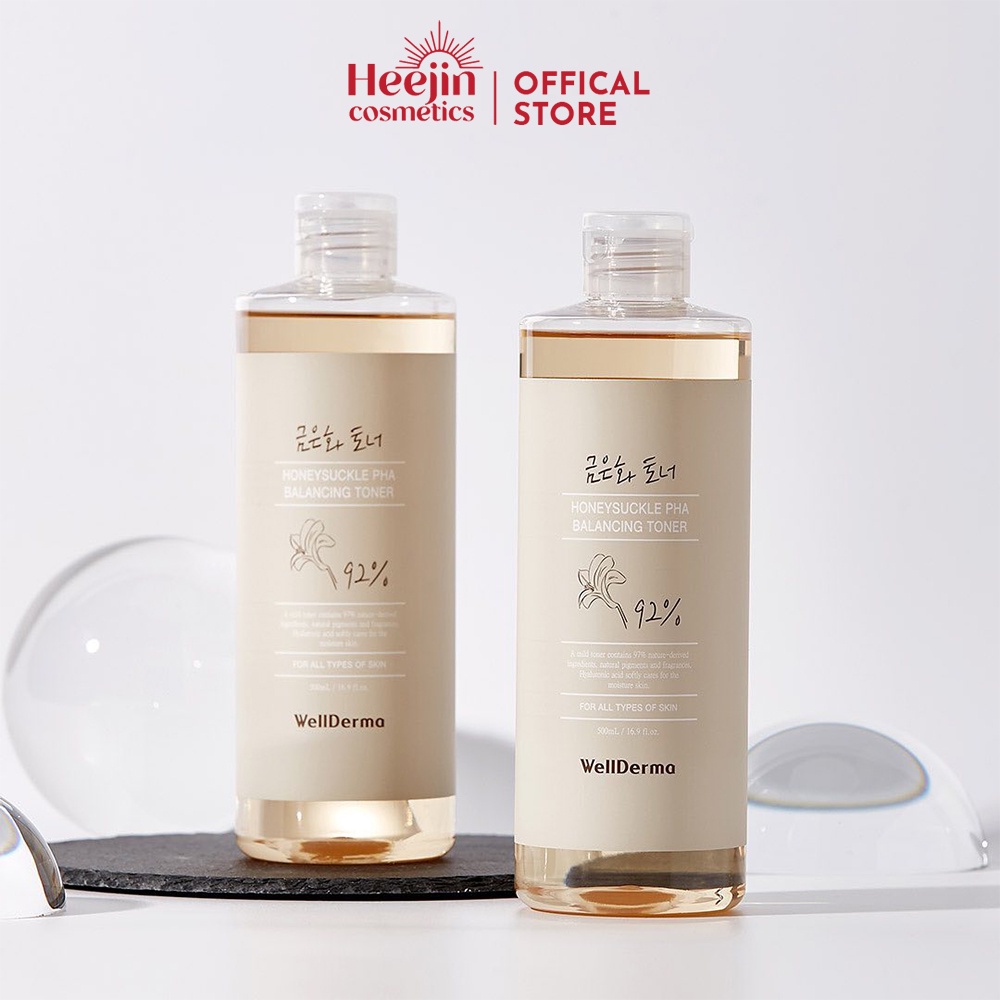 Nước Hoa Hồng Se Khít Lỗ Chân Lông &amp; Loại Bỏ Mụn Đầu Đen Toner Wellderma Honeysuckle Pha Balancing Hàn Quốc 500ml