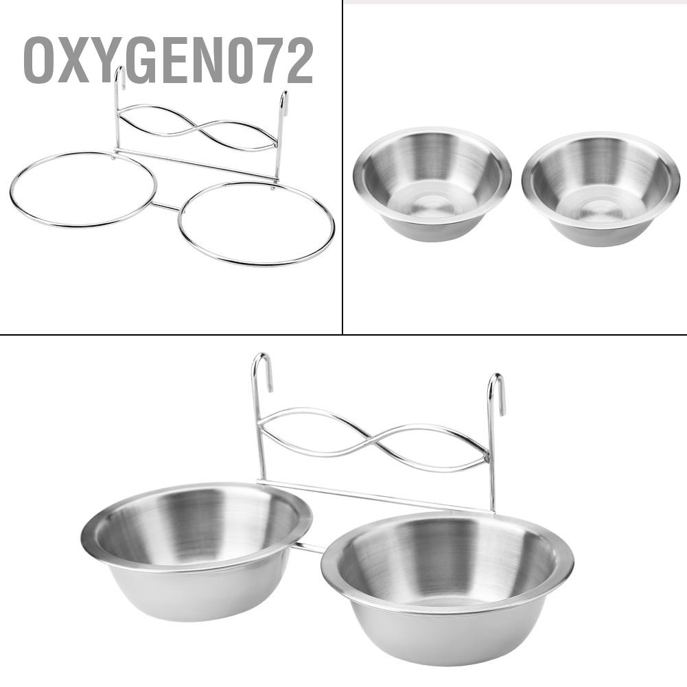 Oxygen072 Hộp đựng thức ăn treo kép bằng thép không gỉ có móc cho mèo Cún con Lồng