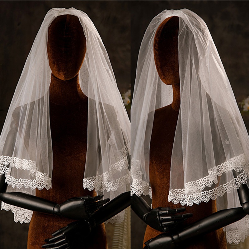 Mạng Che Mặt Hai Lớp Bằng Vải Tuyn Trắng Phối Ren Cho Cô Dâu Chụp Ảnh Hóa Trang