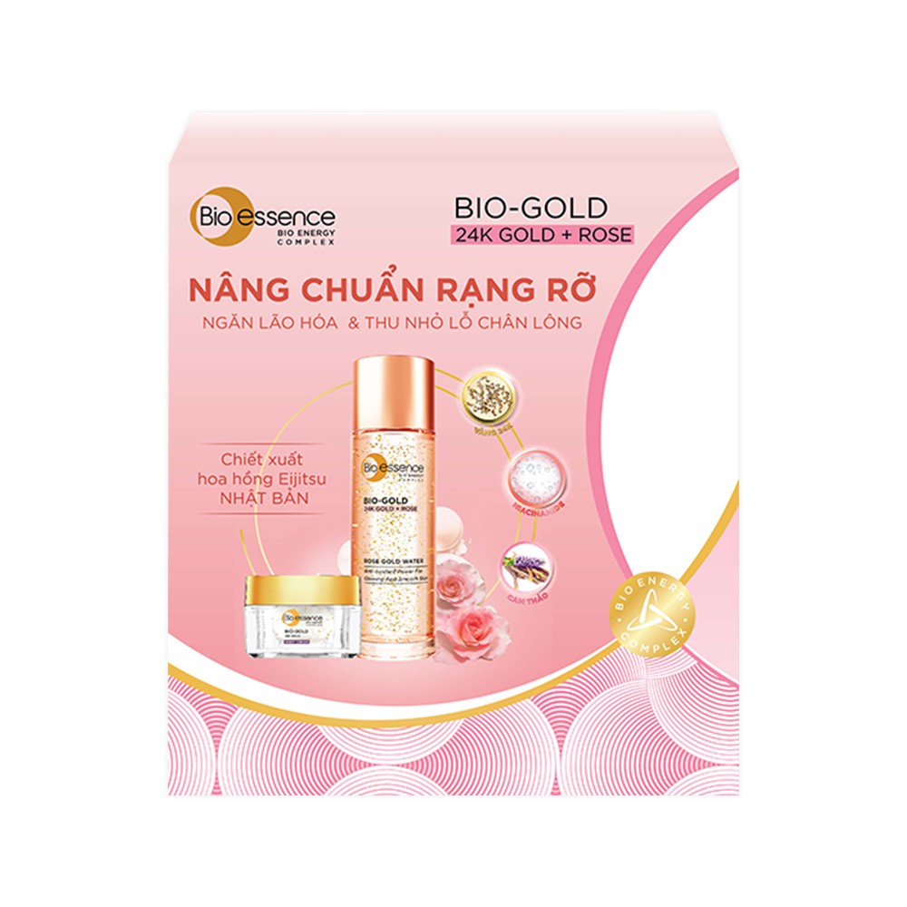 Hộp Quà Bio-essence Kem Dưỡng Ban Đêm Bio-Essence Bio-Gold 40gr &amp; Nước Dưỡng Bio Rose Gold 30ml