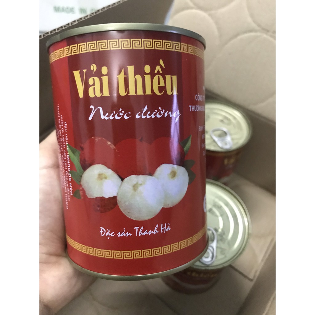 Vải thiều ngâm nước đường Thanh Hà lon sơn (565gr)