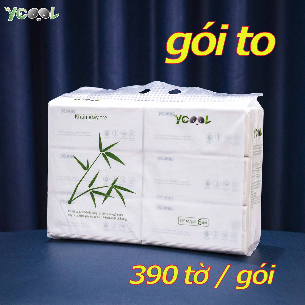 [Mã 267FMCGSALE giảm 8% đơn 500K] Combo 6 gói Giấy ăn gấu trúc khăn giấy tre YCOOL 390 tờ