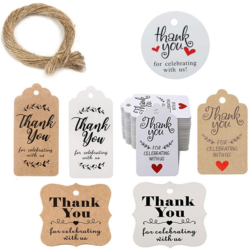 100 Tag Quà Tặng mini, Tag Thank You kèm 20m dây treo (có sẵn)