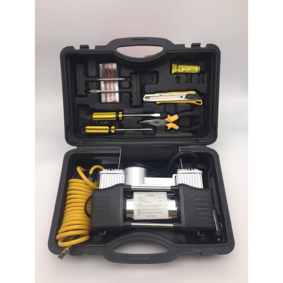 Siêu giảm giá Bộ dụng cụ cứu hộ lốp gồm bơm 2 piston siêu khỏe và các chi tiết vá lốp loại 1