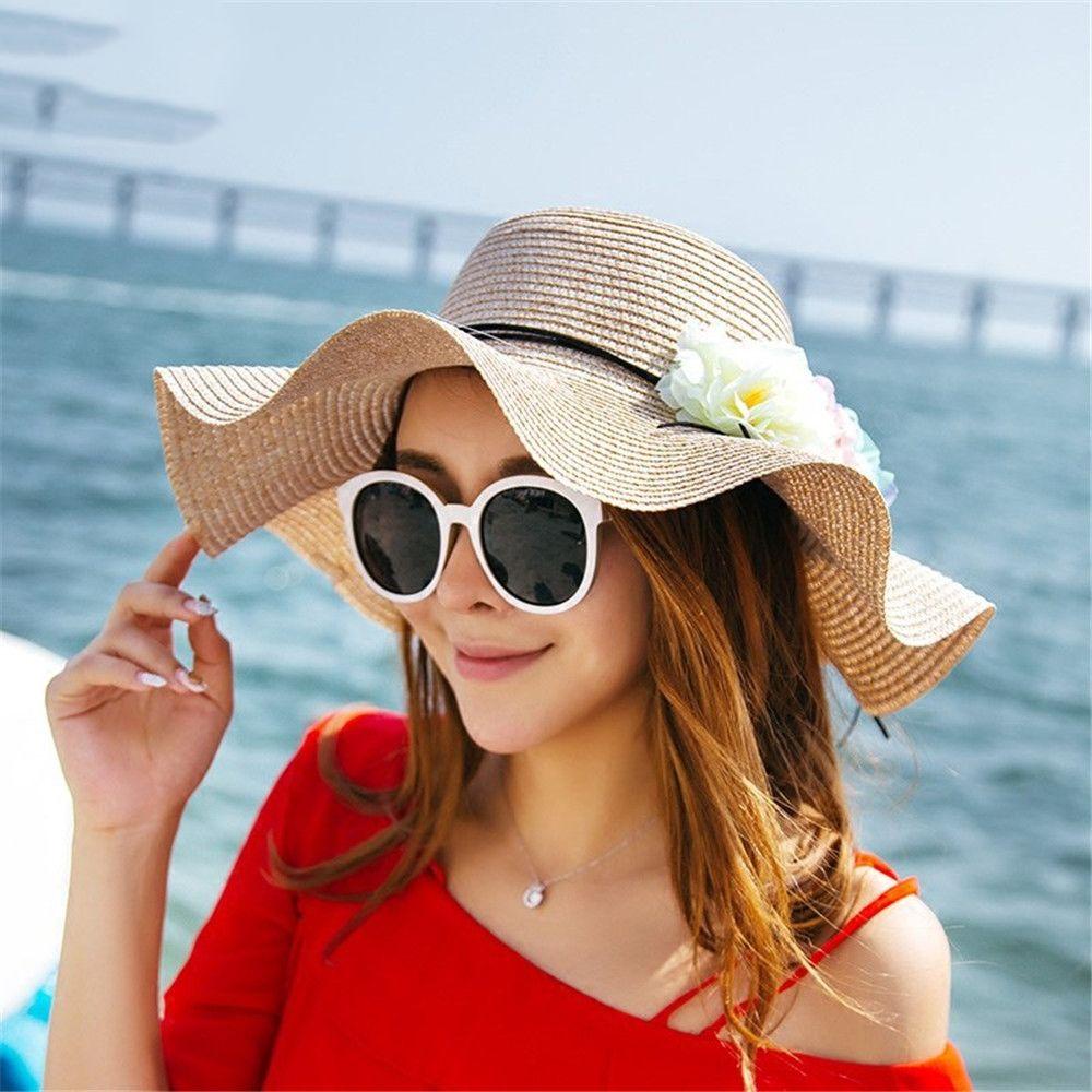 Mũ Cói Rộng Vành Đính Hoa Dễ Thương Cho Nữ