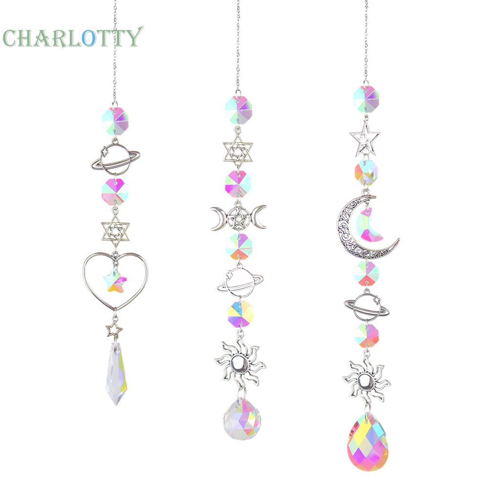 Vật trang trí pha lê hình ngôi sao / mặt trăng / lục giác 450mm treo trang trí nhà cửa