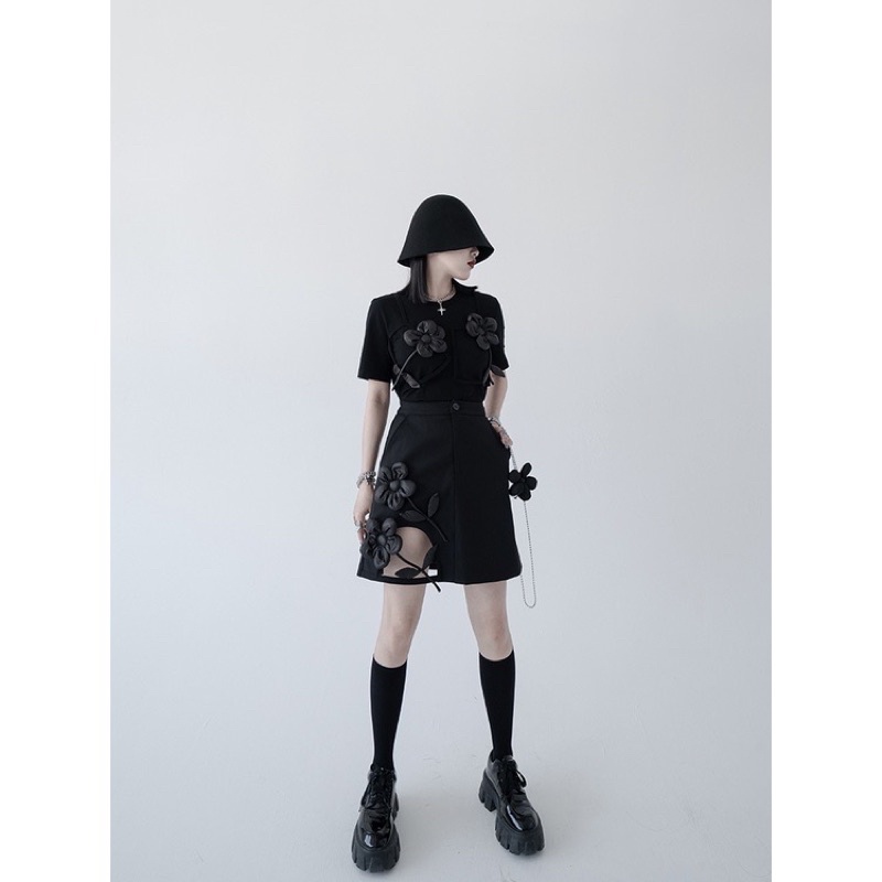 Sét áo phối hoa và chân váy phối hoa 3D siêu ngầu