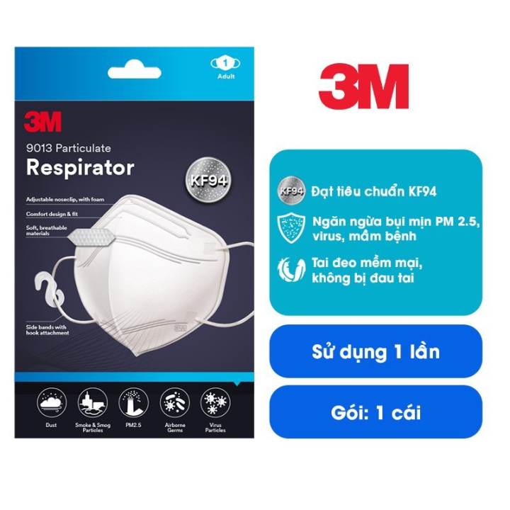 Khẩu Trang Chống Bụi 3M 9013 Tiêu Chuẩn KF94 Nhập Khẩu Hàn Quốc (Gói 1 Cái)