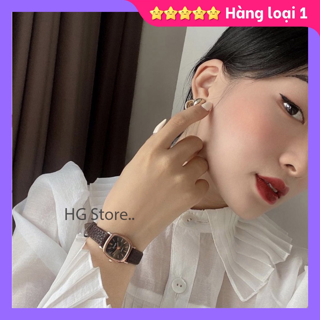 Đồng Hồ Nữ Giá Rẻ RATE Dây Da Cao Cấp Mặt Vuông Đẹp Thời Trang Vintage Giá Rẻ