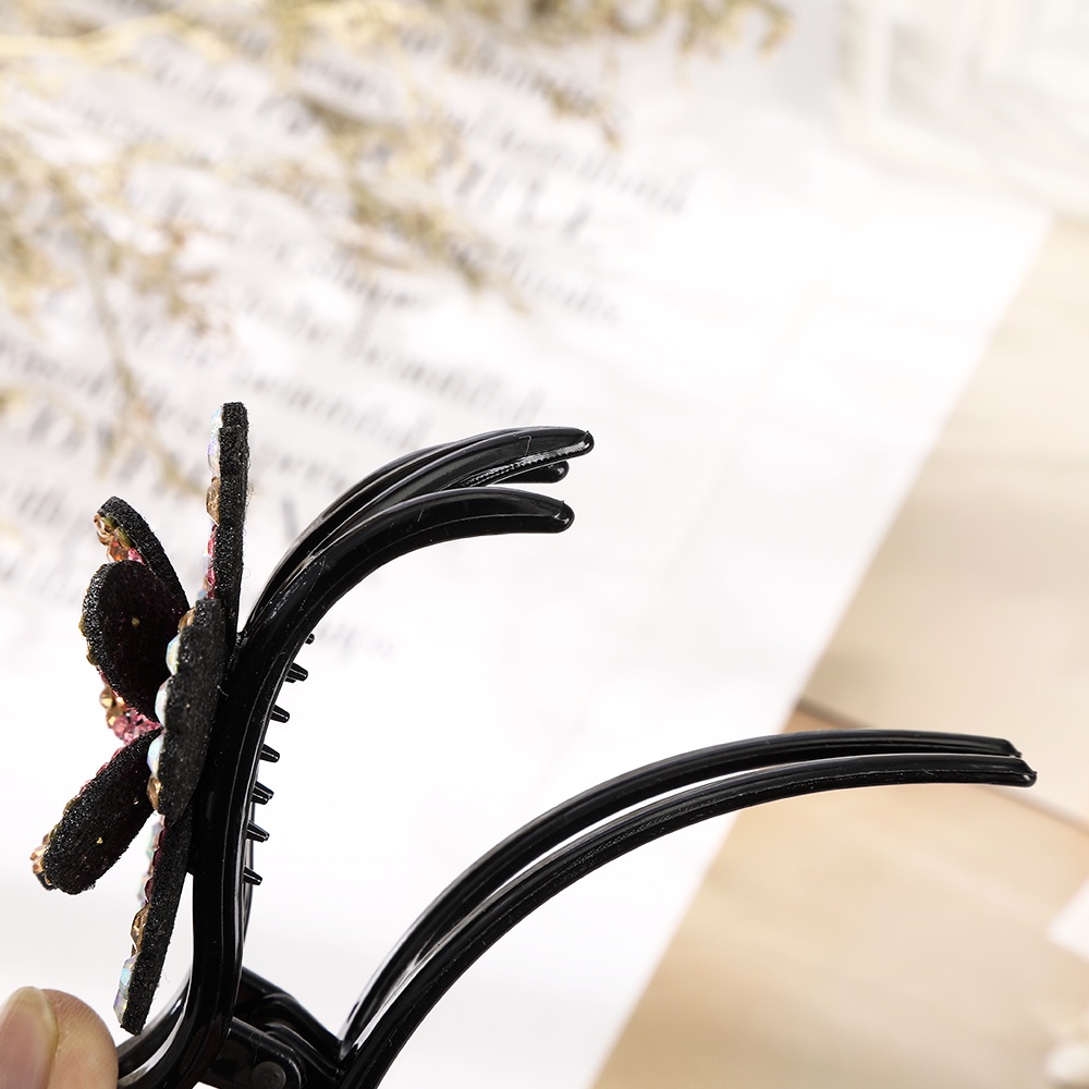 Kẹp tóc lớn Haimeikang hình hoa ba răng đính đá thanh lịch kiểu Hàn Quốc