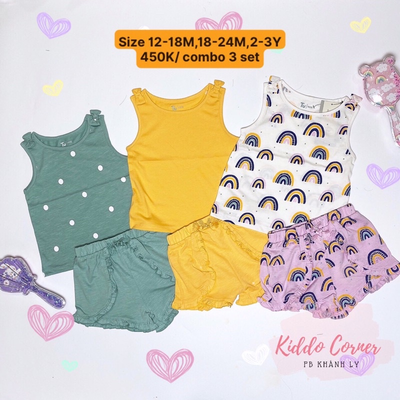 [KIDDO] Set hè bé gái ba lỗ chất liệu cotton mềm mịn, không thấm mồ hôi, nhãn hiệu Tu Clothing cực đẹp ❤️