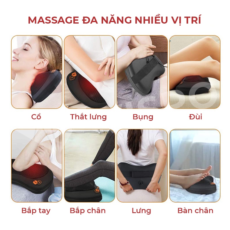 Gối Massage Nhiệt Hồng Ngoại VISPO VP-G23 - 4 Bi Xoay Chuyên Dùng Cho Cổ, Vai, Gáy, Thắt Lưng - Bảo Hành 12 tháng
