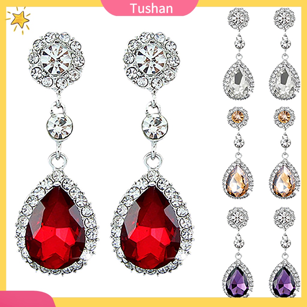 Khuyên tai hình giọt nước đính đá thời trang sang trọng cho nữ