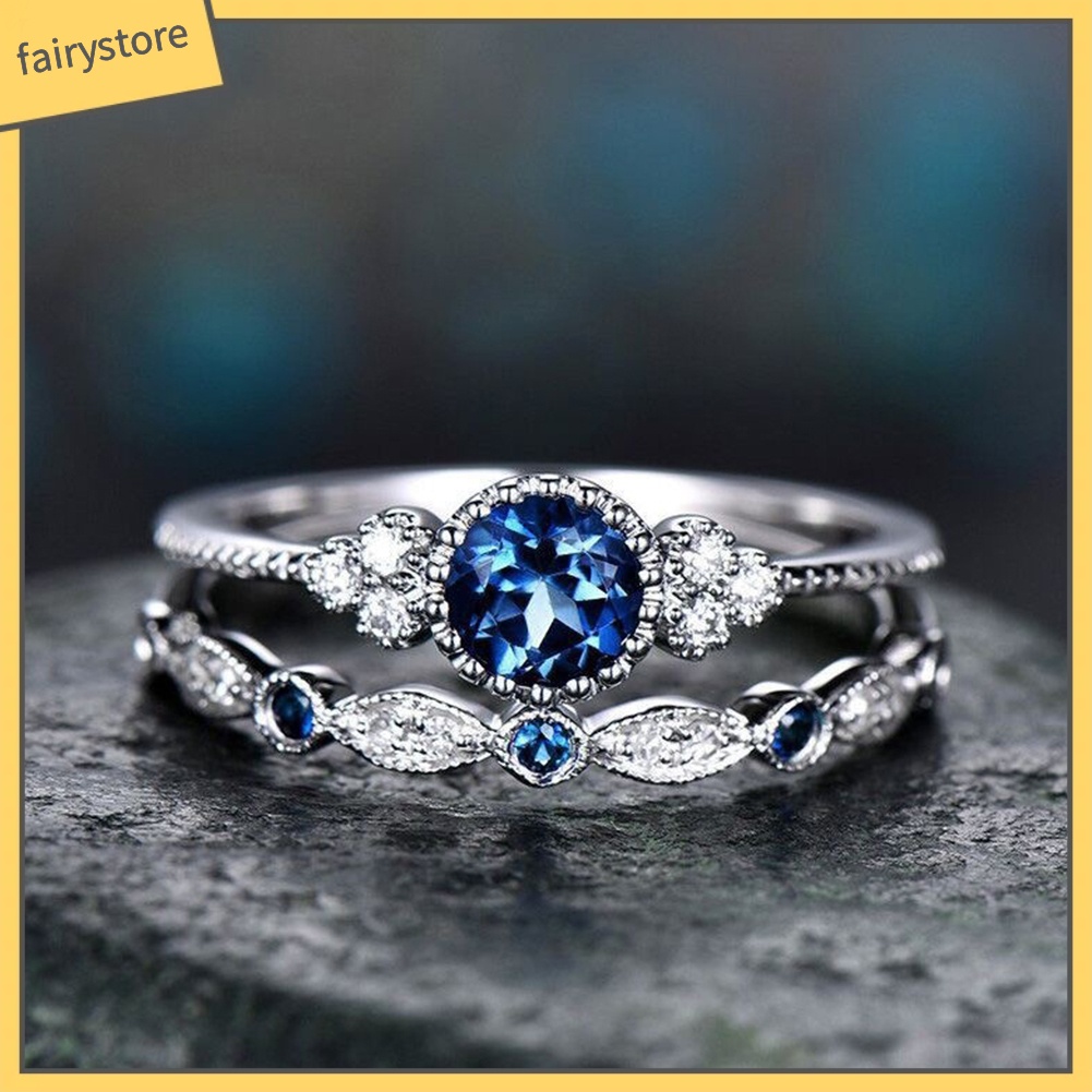 Bộ 2 Nhẫn Hợp Kim Đính Đá Kiểu Dáng Sang Trọng