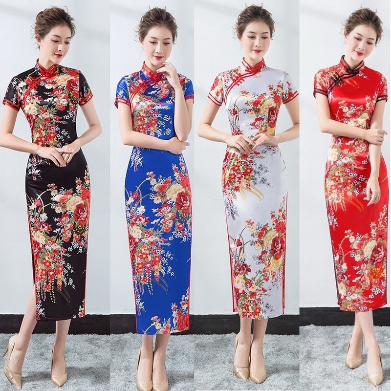 Sườn Xám Truyền Thống Trung Hoa Ngắn Tay Thời Trang 0177