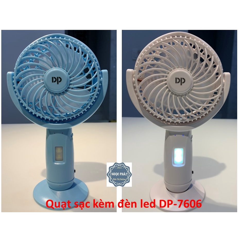 QUẠT SẠC TÍCH ĐIỆN, KÈM ĐÈN LED CHIẾU SÁNG - DP 7606 – ĐỂ BÀN HOẶC CẦM TAY (DP Electronic nổi tiếng chất lượng)