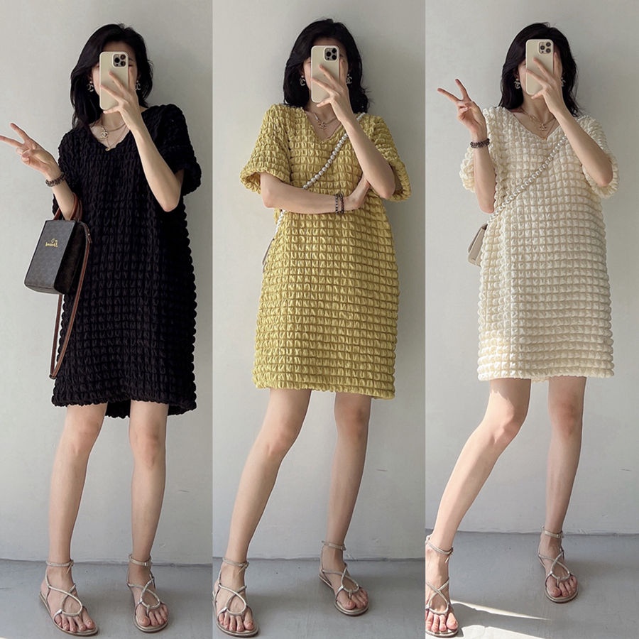 Đầm dáng suông Bigsize váy xuông bầu tay ngắn cổ tròn mùa hè Phong cách Hàn Quốc Thời Trang cá tính xinh đẹp bigsizegiaree